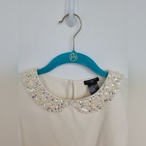 Ivory peplum top with pearl and rhinestone round collar, Petite Small